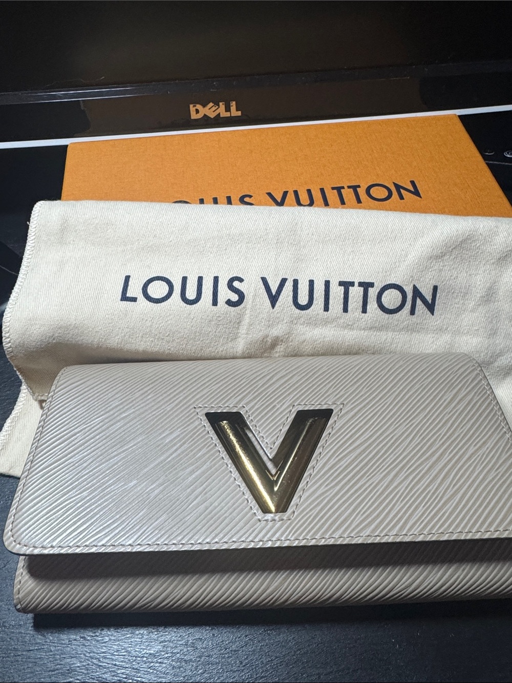 Louis Vuitton Cream Epi Leather V Flap Wallet with Gold V Hardware